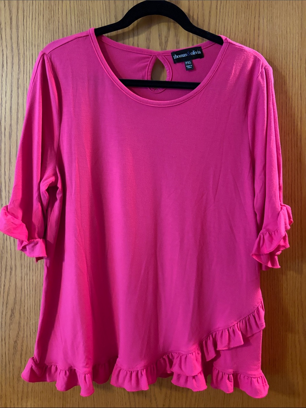 Thomas & Olivia Pink Ruffle-Trim Tunic Top